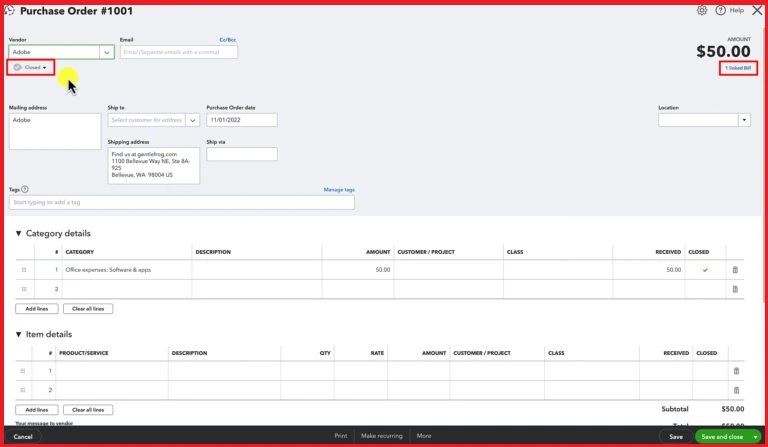 Purchase Orders in QuickBooks Online