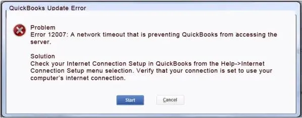 QuickBooks update error 12007