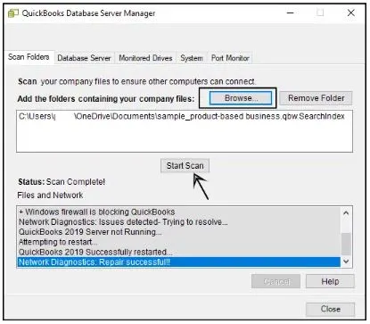 Scan Company File in QuickBooks Database Server Manager