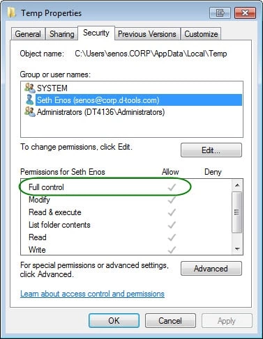 Reconfigure Your Temp Folder Permissions