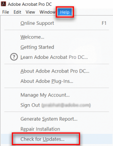 Update and download the erroneous Adobe Acrobat Reader