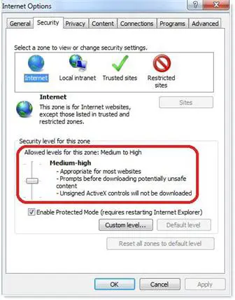 select the internet options