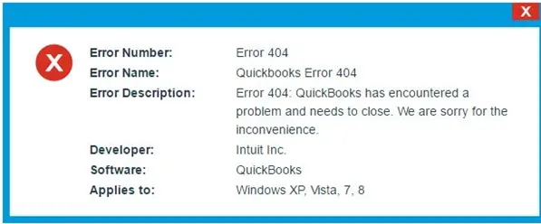 QuickBooks show Error 404
