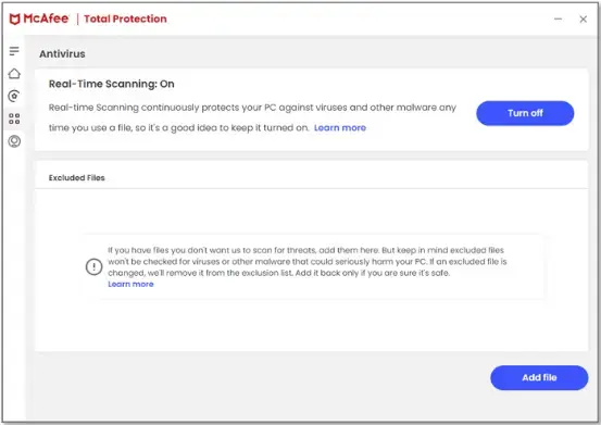 McAfee Antivirus exclusions
