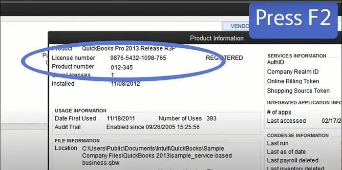 License Information and a product key