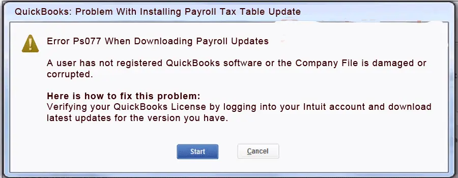 QuickBooks Error message PS077