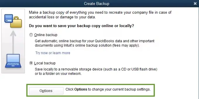 Create Local backup option