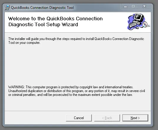 QuickBooks connection diagnostic tool setup wizard.