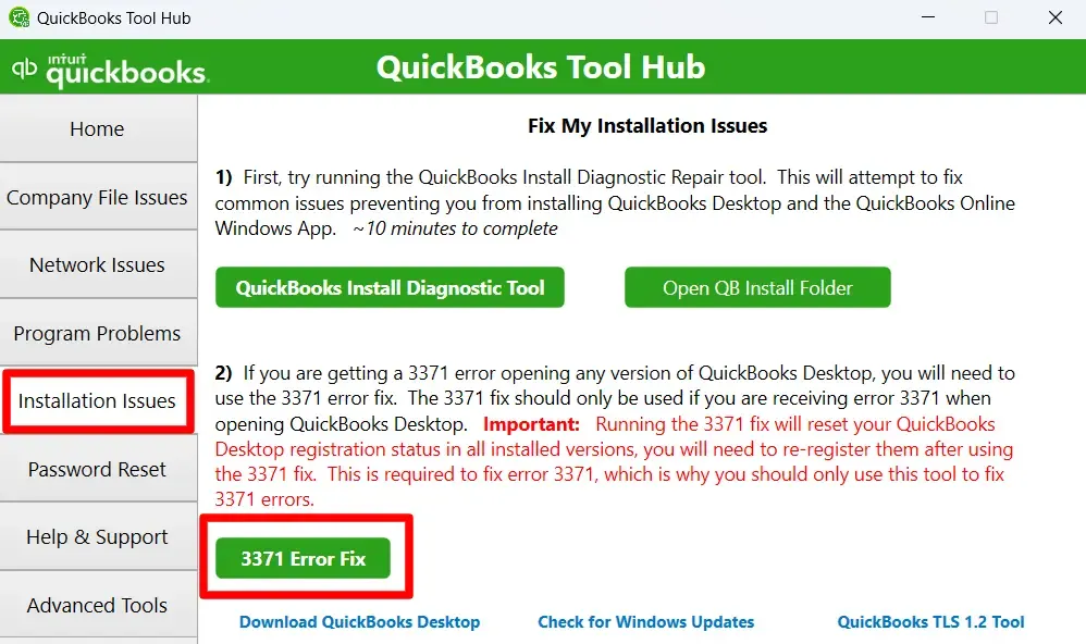 Utilize the 3371 Error Fix Via QB Tool Hub