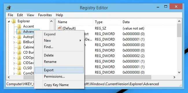 Registry Editor screen