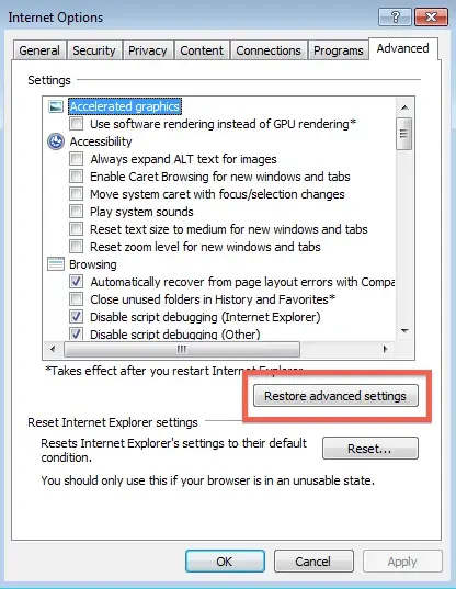 Restore Advanced Settings tab