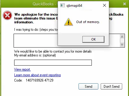 QuickBooks out of memory error