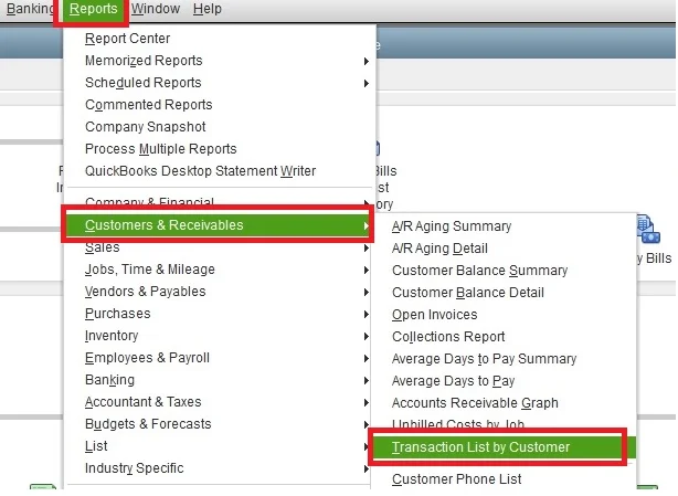 Customers and Receivables option.