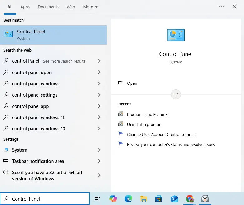 Control Panel window