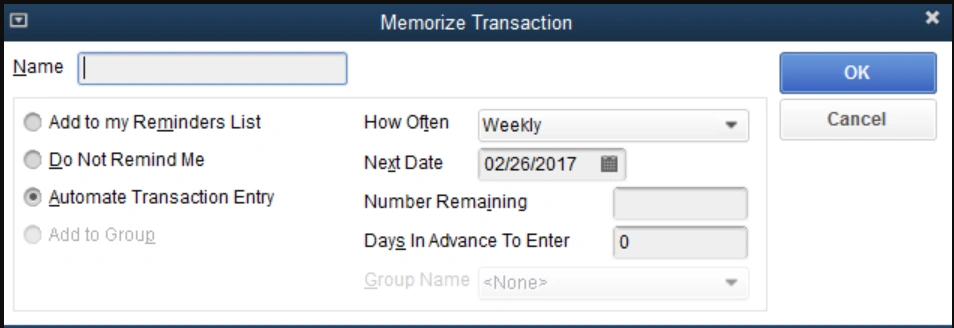 Memorize Transaction Name