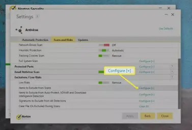There will be an option of “Configure” adjacent to “Items to Exclude”.