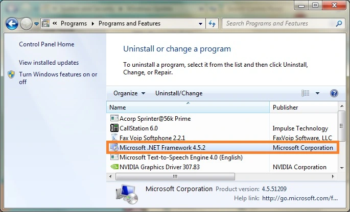 Look for the NET Framework 4.5 (or later)