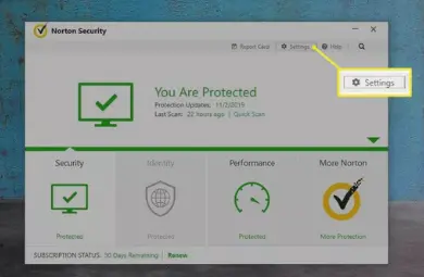 Open the Norton application and click on “Settings”.