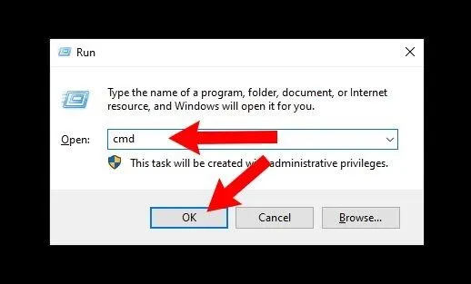 Press Windows + R and type cmd.