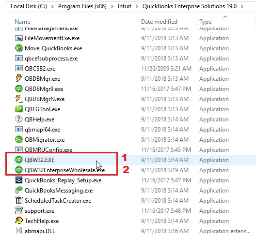 Right-click the QBW32.exe file and other QB applications starting with QBW32.