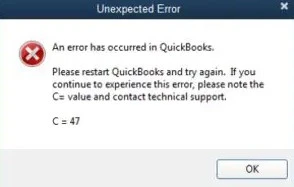 QuickBooks unexpected error c 47