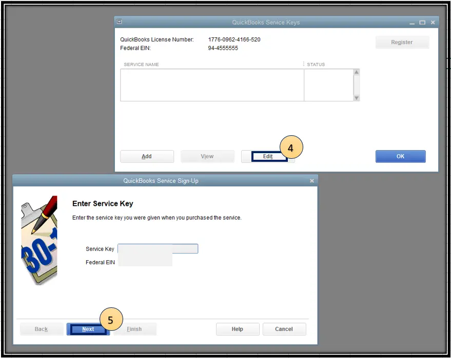 Select Edit in the Service Keys window.