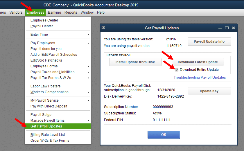 QuickBooks Payroll Tax Table Update