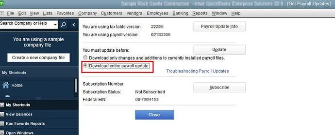 To download and apply the latest tax table update