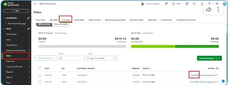 Edit Deposit QuickBooks Online
