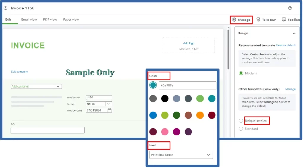 creating an invoice. Furthermore, you can also customize it by adjusting the font and colors. 