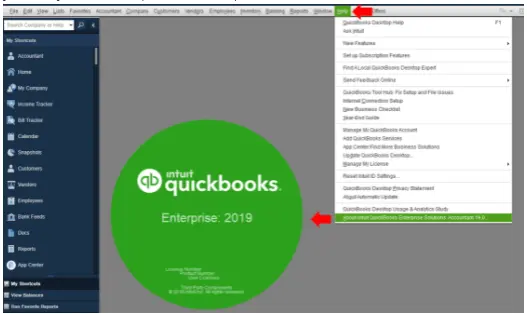 Open QuickBooks Help menu and select About QuickBooks