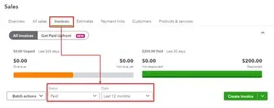 Select the Sales menu and then choose the Invoices tab