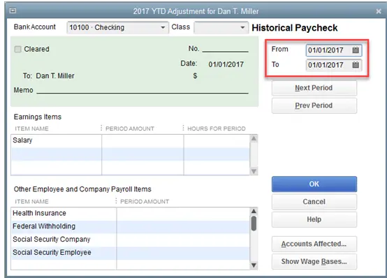 Click Show Wage Bases to view taxable income details for payroll items.